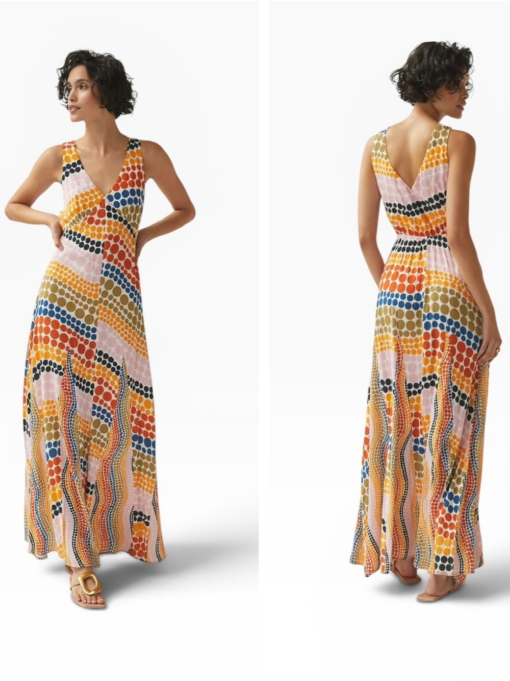 Anthropologie The Odells Dot-Printed Maxi Dress Flowy Size L